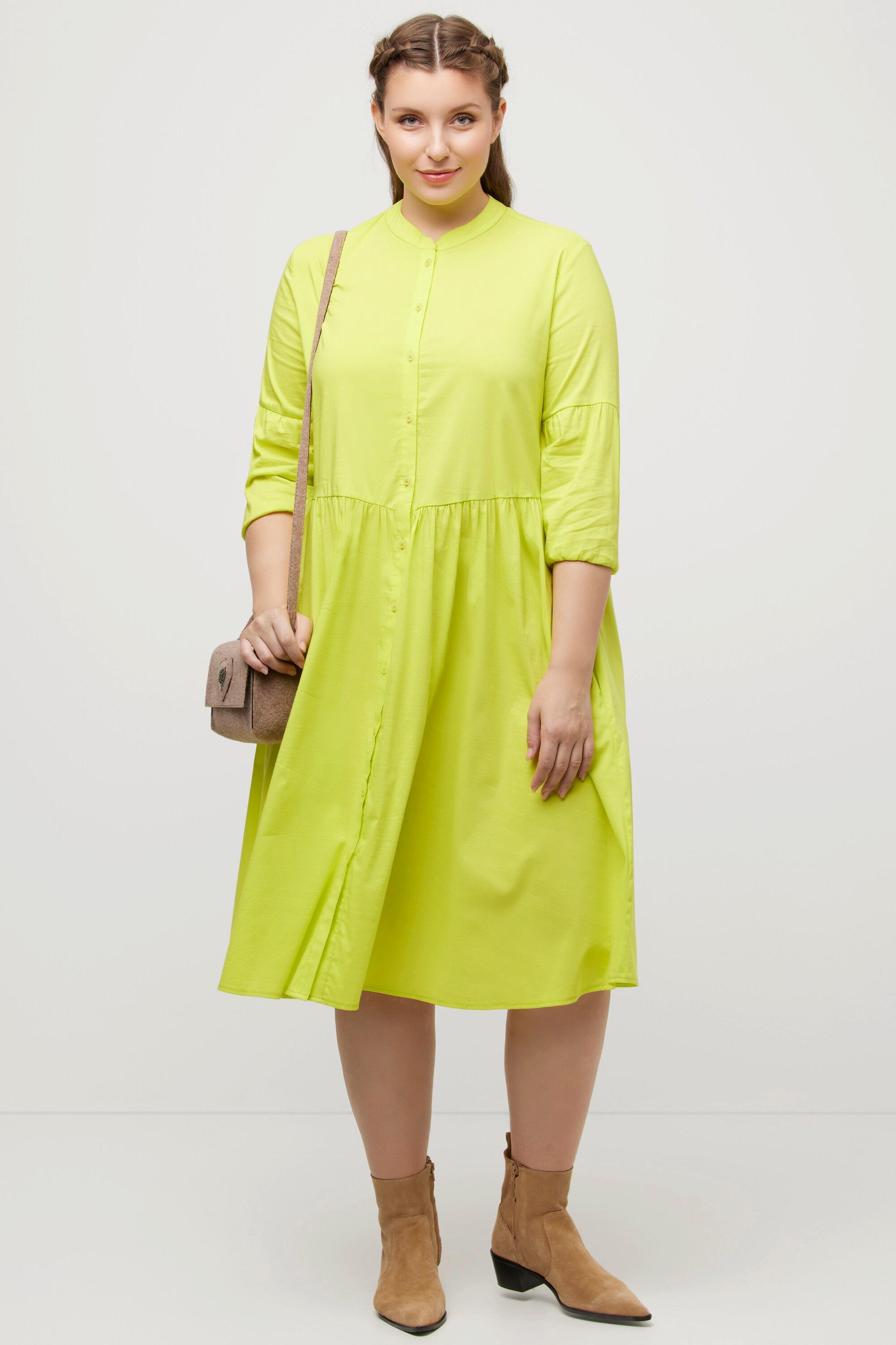 Ulla Popken Robe Chemisier Ligne A Couture Transversale Col Montant Manches 3/4  