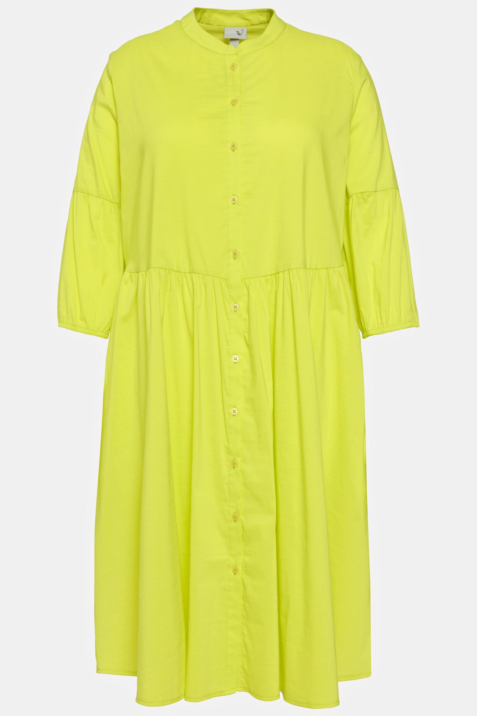 Ulla Popken Robe Chemisier Ligne A Couture Transversale Col Montant Manches 3/4  