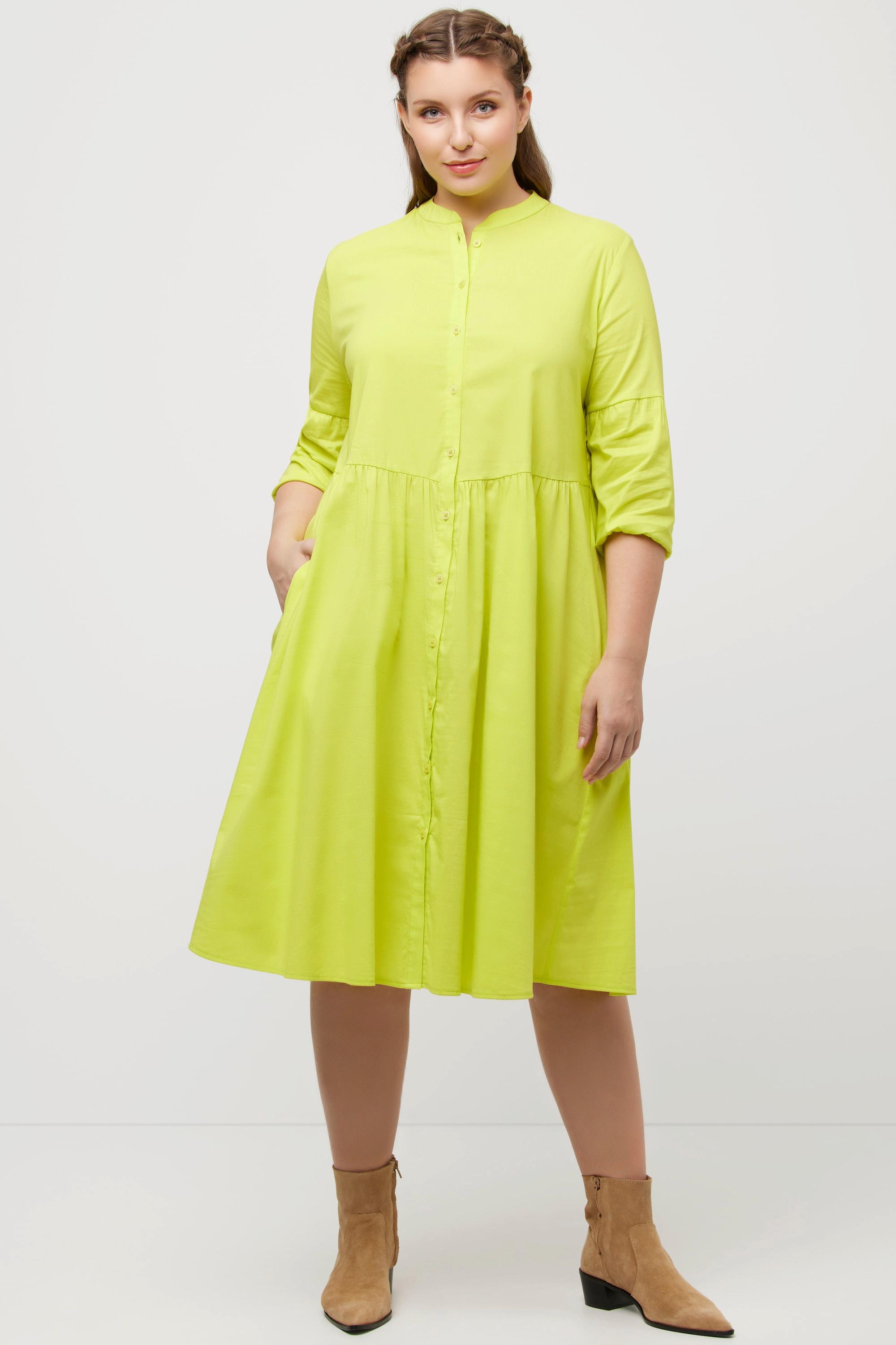 Ulla Popken Robe Chemisier Ligne A Couture Transversale Col Montant Manches 3/4  