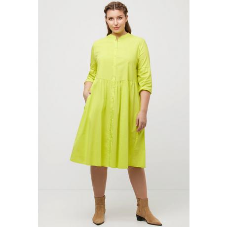 Ulla Popken Robe Chemisier Ligne A Couture Transversale Col Montant Manches 3/4  