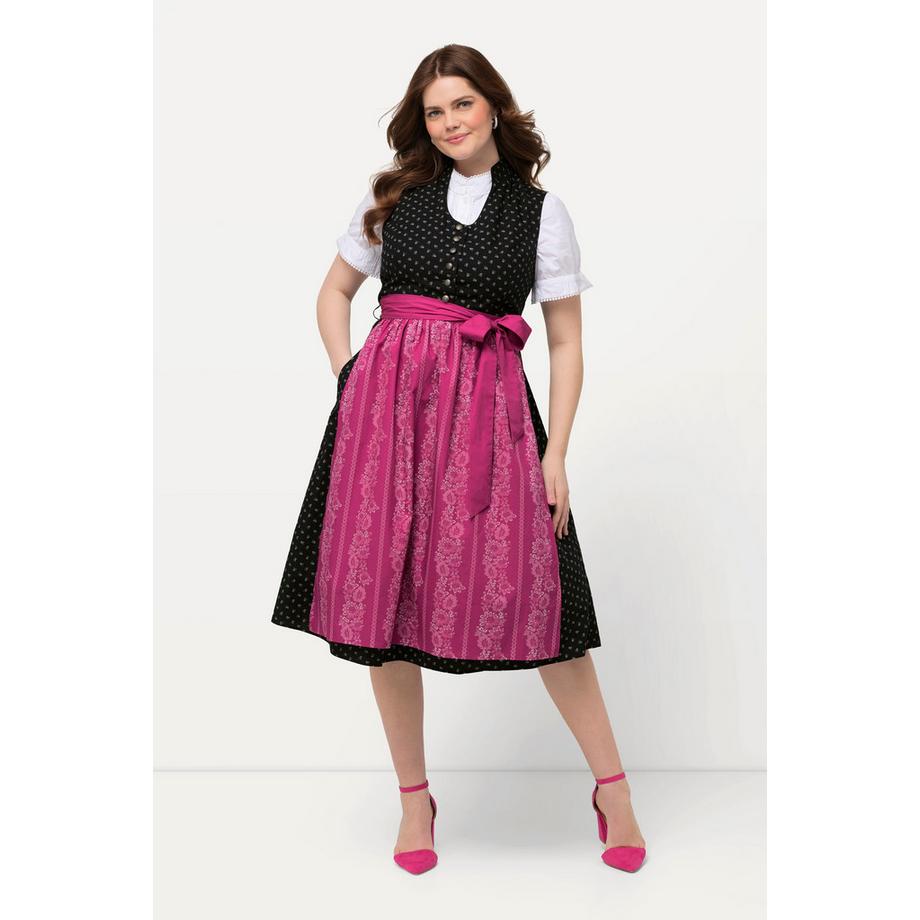 Ulla Popken Dirndl Boutons Décoratifs Col Montant Sans Manches  