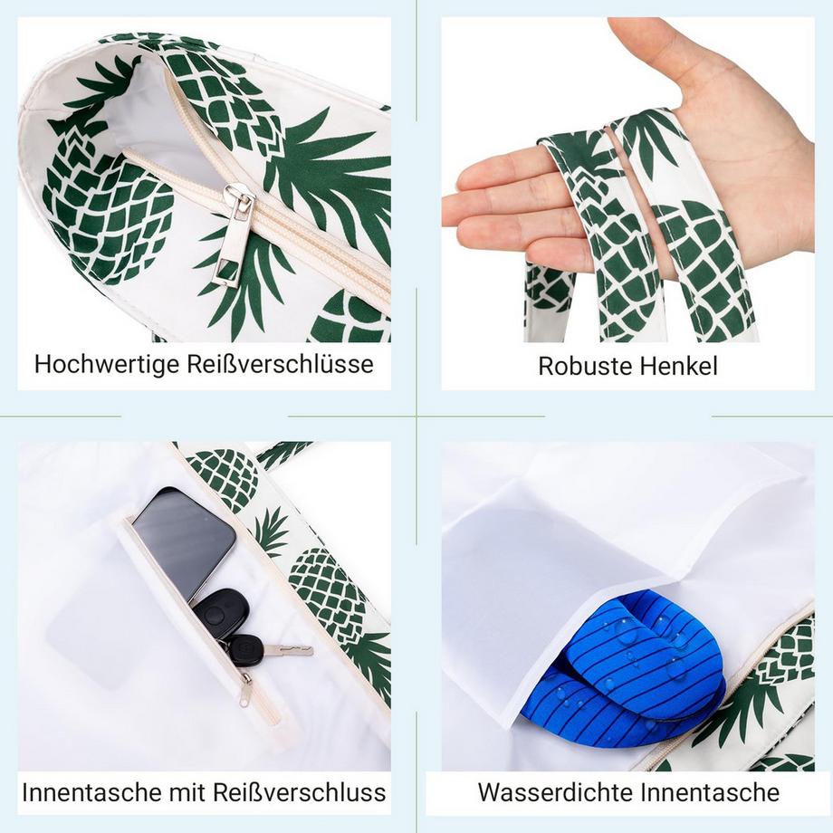 Only-bags.store Ananasdruck Reißverschluss Strandtasche Gross Faltbar  