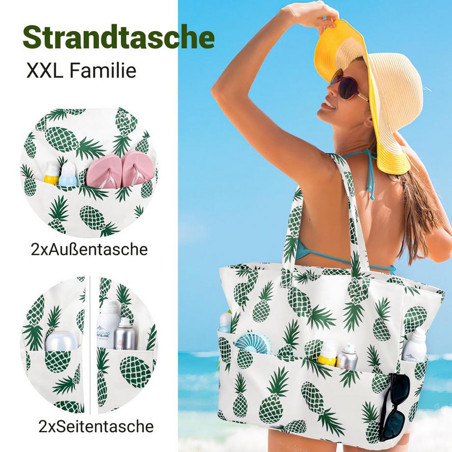 Only-bags.store Ananasdruck Reißverschluss Strandtasche Gross Faltbar  