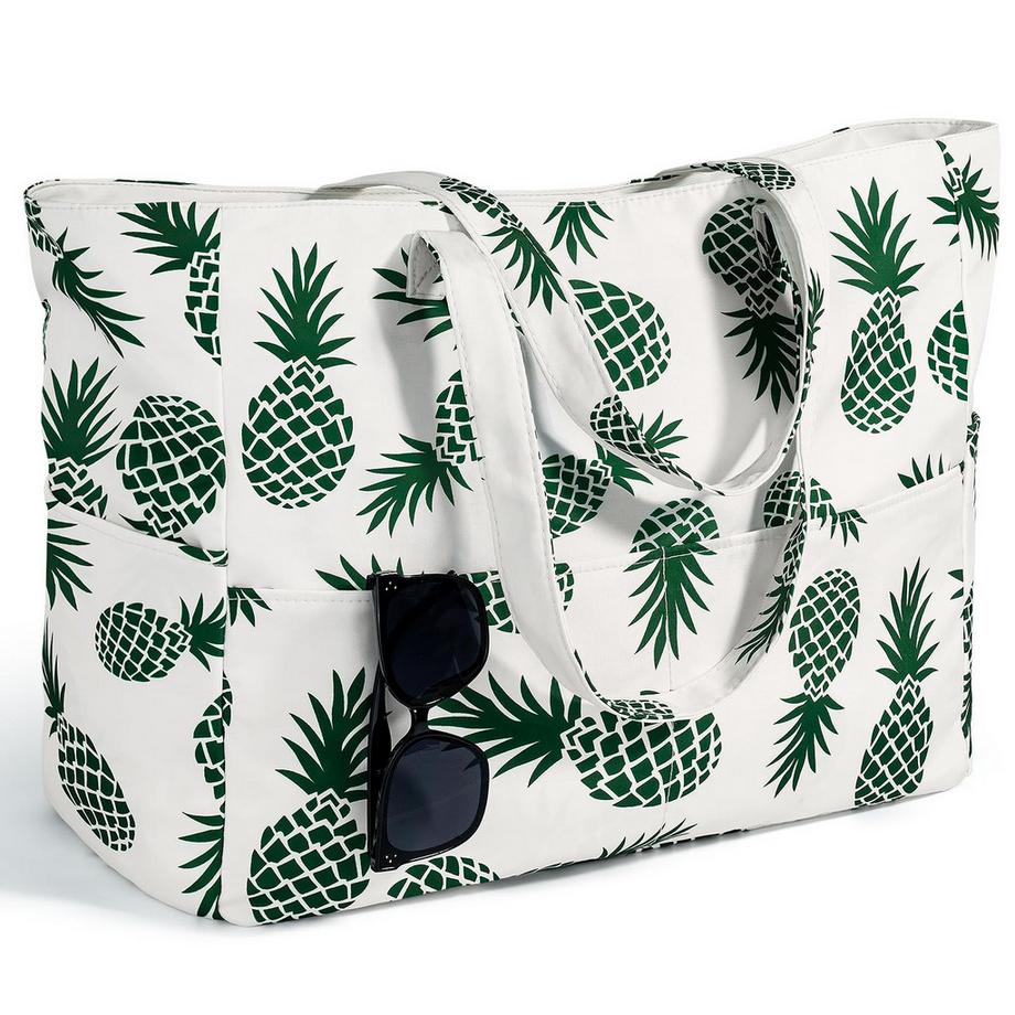 Strandtasche mit Reißverschluss-Shopper, Leichte faltbare große Schwimmbadtasche, Urlaub muss einkaufen