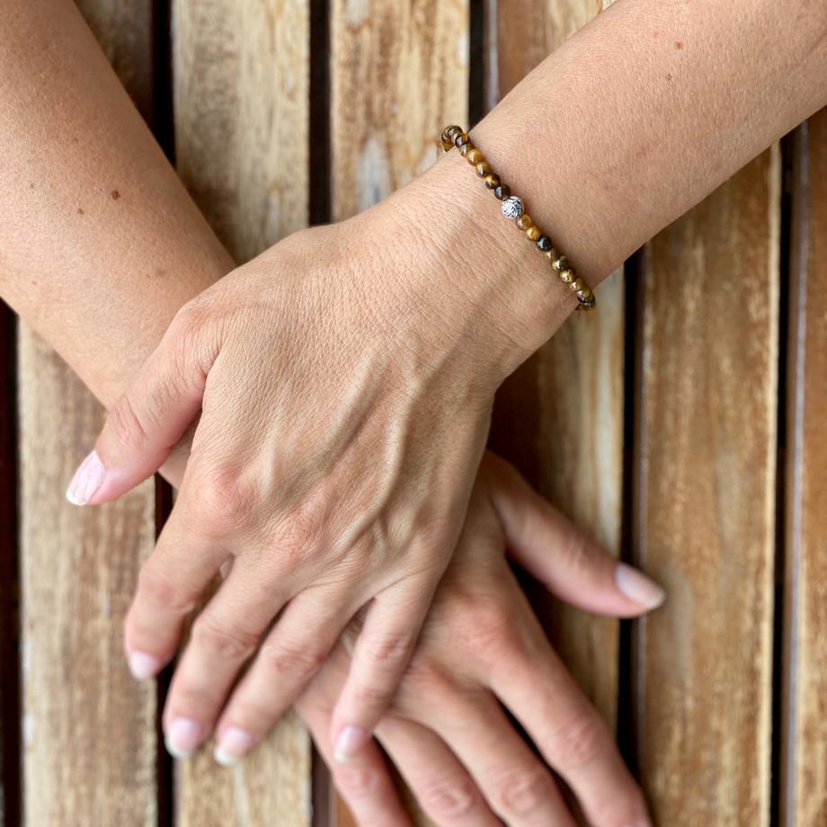 Balibay  Bracelet tiare orné de pierres œil-de-tigre et d'argent 