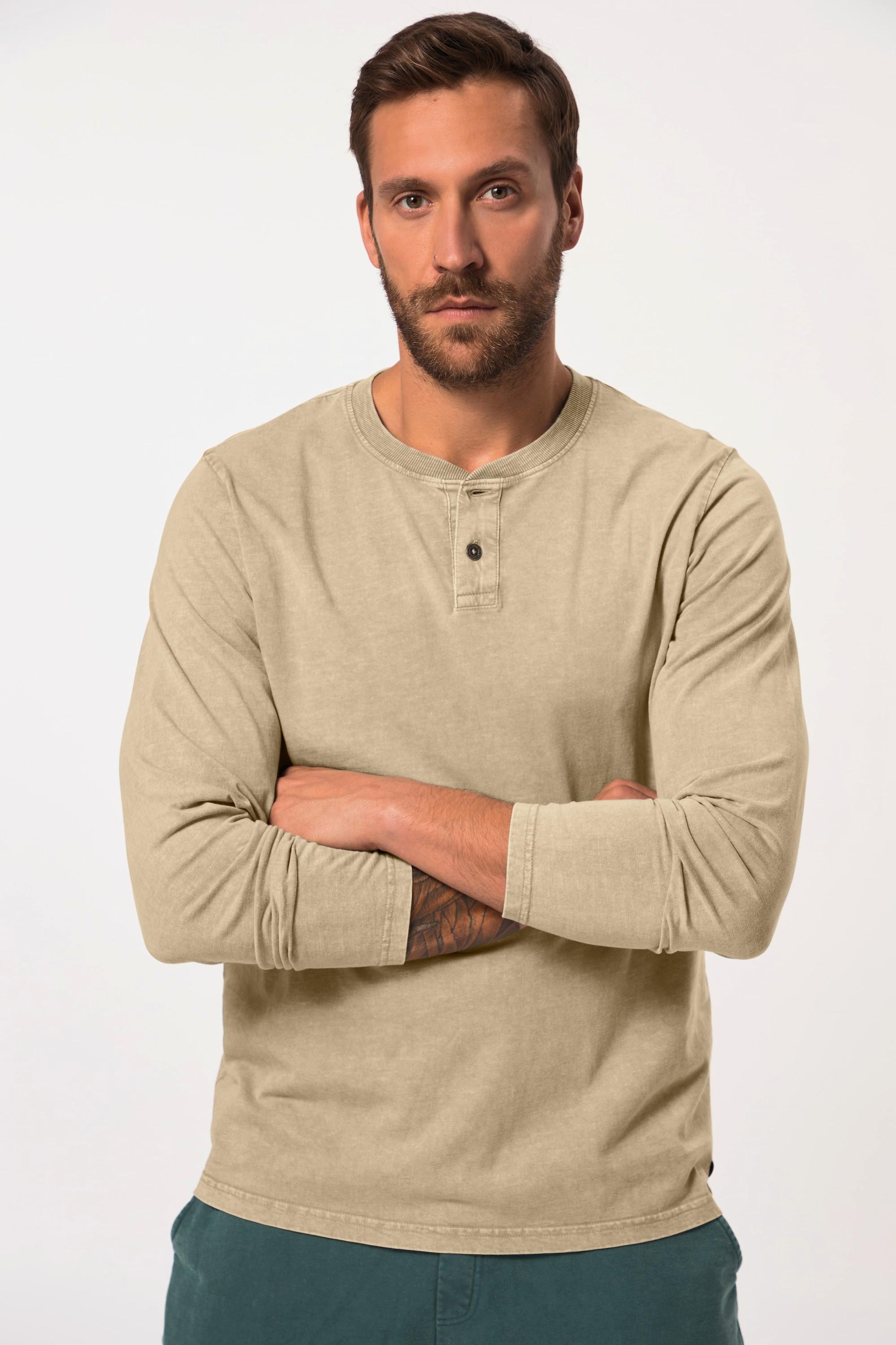 JP1880  T-shirt Henley JP 1880 à manches longues. Col rond et patte de boutonnage sable 