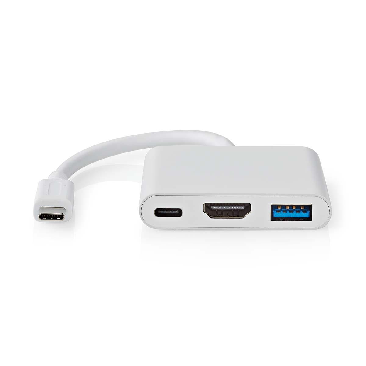 Nedis  Adaptateur multiport USB | USB 3.2 Gen 1 | USB-C™ Male | HDMI™ Output / USB-A Female / USB-C™ Female | 5 Gbps | 0.10 m | Rond | Nickel Plated | PVC | White | Box 
