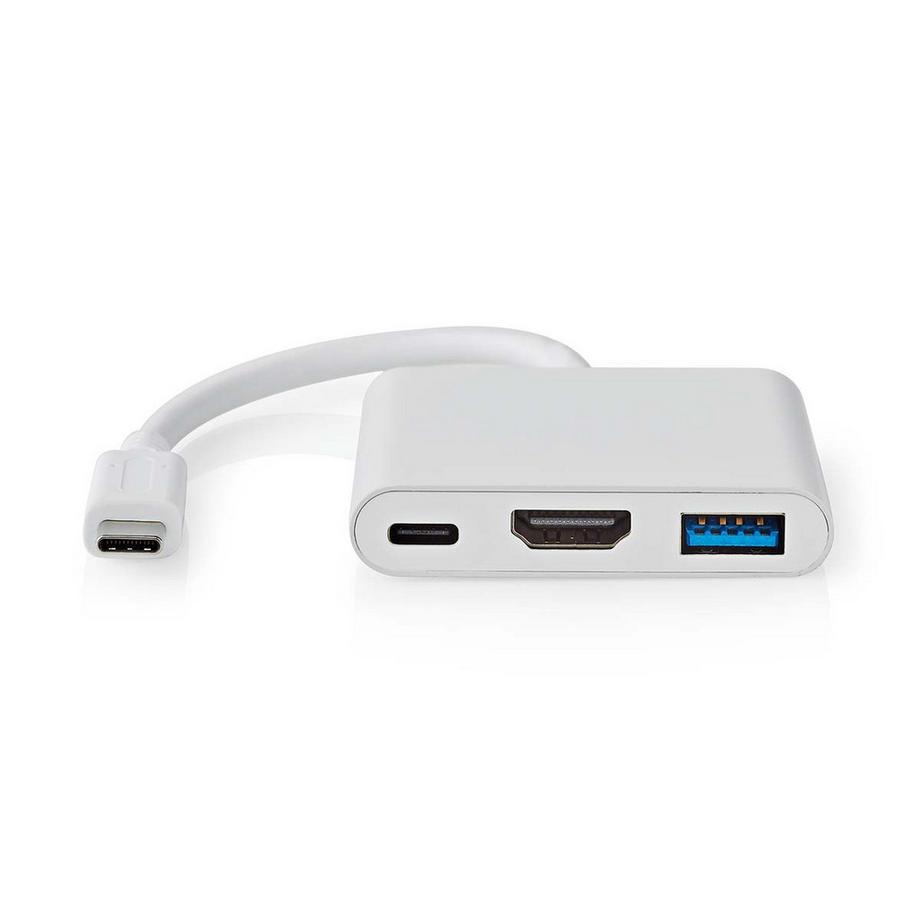 Nedis  USB-Multi-Port-Adapter | USB 3.2 Gen 1 | USB-C™ Stecker | HDMI™ Ausgang / USB-A Buchse / USB-C™ Buchse | 5 Gbps | 0,10 m | Rund | Vernickelt | PVC | Weiß | Box 
