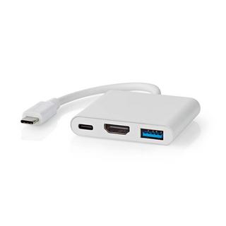 Nedis  Adaptateur multiport USB | USB 3.2 Gen 1 | USB-C™ Male | HDMI™ Output / USB-A Female / USB-C™ Female | 5 Gbps | 0.10 m | Rond | Nickel Plated | PVC | White | Box 