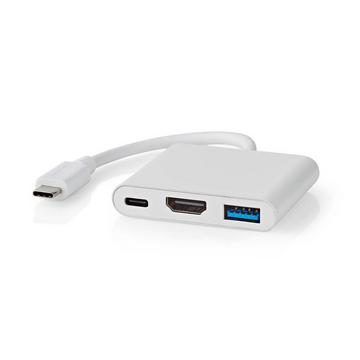 USB-Multi-Port-Adapter | USB 3.2 Gen 1 | USB-C™ Stecker | HDMI™ Ausgang / USB-A Buchse / USB-C™ Buchse | 5 Gbps | 0,10 m | Rund | Vernickelt | PVC | Weiß | Box