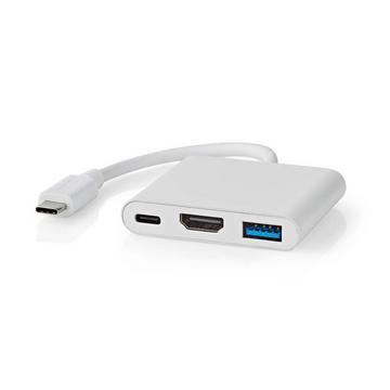 Adattatore USB multiporta | USB 3.2 Gen 1 | USB-C™ Maschio | Uscita HDMI™ / USB-A Femmina / USB-C™ Femmina | 5 Gbps | 0,10 m | Rotondo | Nichelato | PVC | Bianco | Scatola