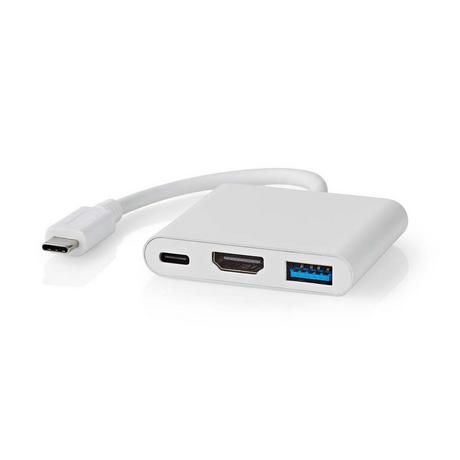 Nedis  Adaptateur multiport USB | USB 3.2 Gen 1 | USB-C™ Male | HDMI™ Output / USB-A Female / USB-C™ Female | 5 Gbps | 0.10 m | Rond | Nickel Plated | PVC | White | Box 