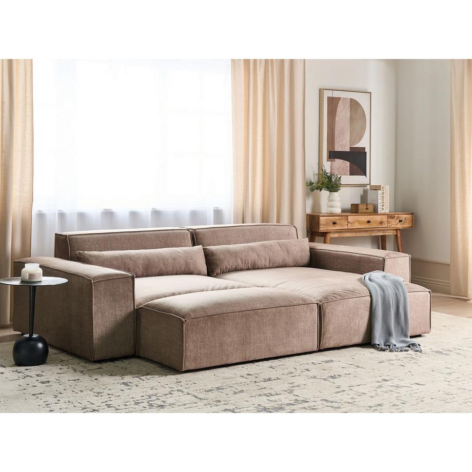 Beliani Ecksofa mit Ottomane aus Stoff  HELLNAR  
