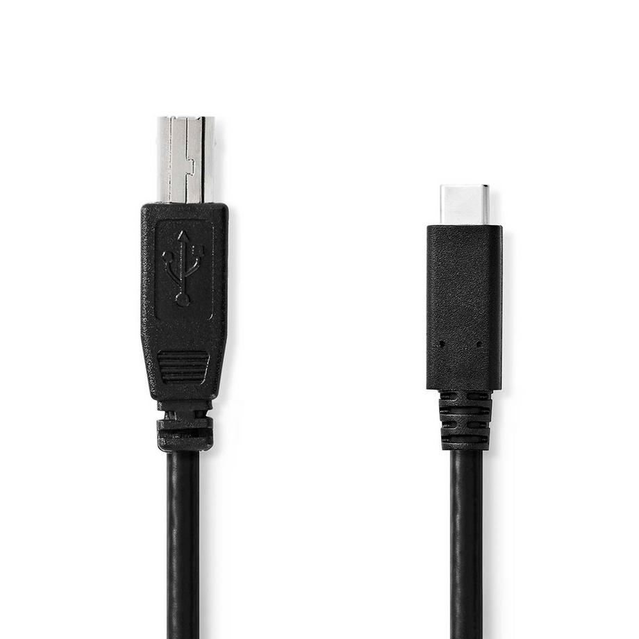 USB-Kabel | USB 2.0 | USB-C™ Stecker | USB-B Stecker | 480 Mbps | Vernickelt | 1,00 m | Rund | PVC | Schwarz | Etikett