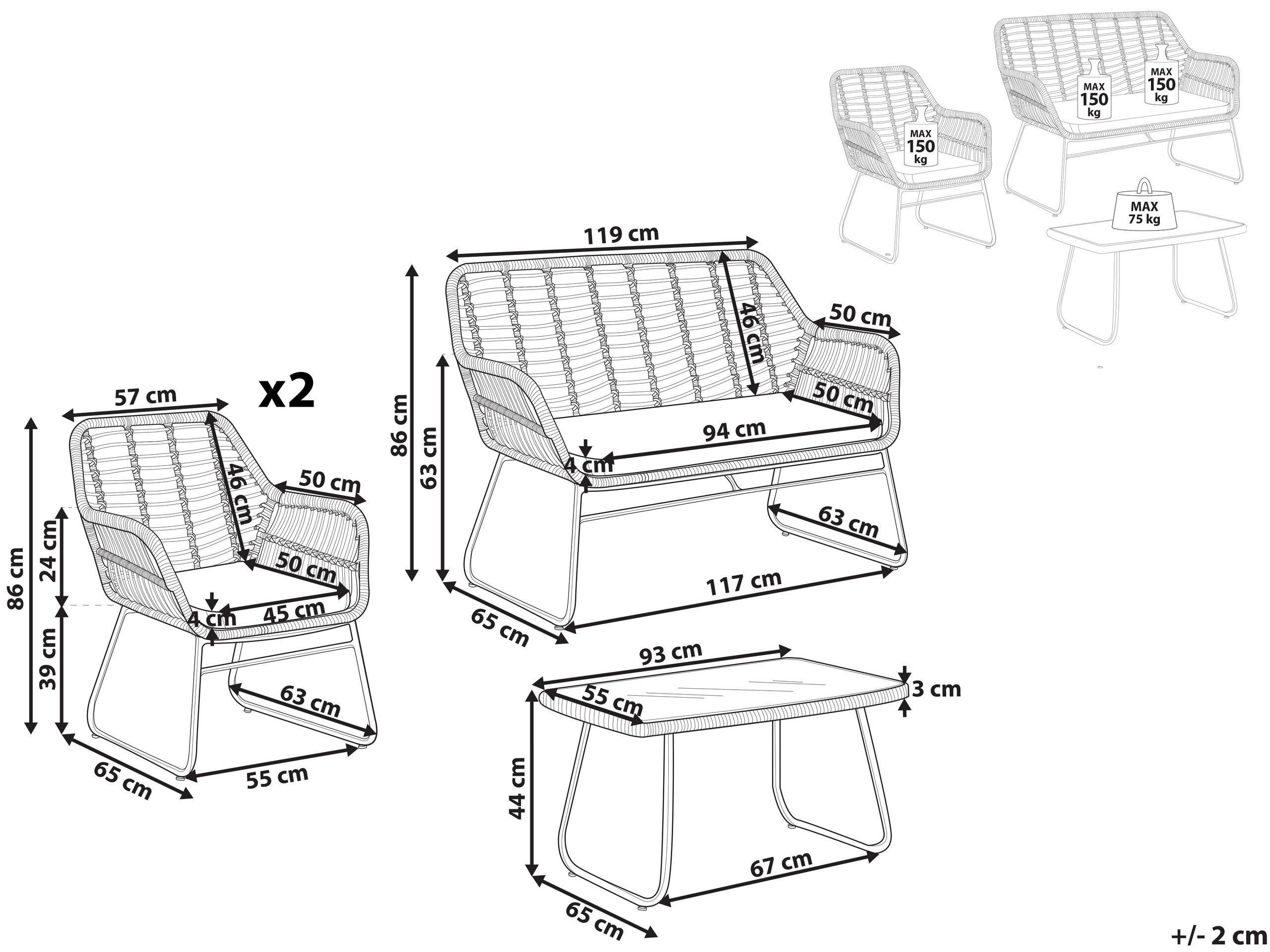 Beliani Set da esterno en Rattan sintetico Rustico MINORI  