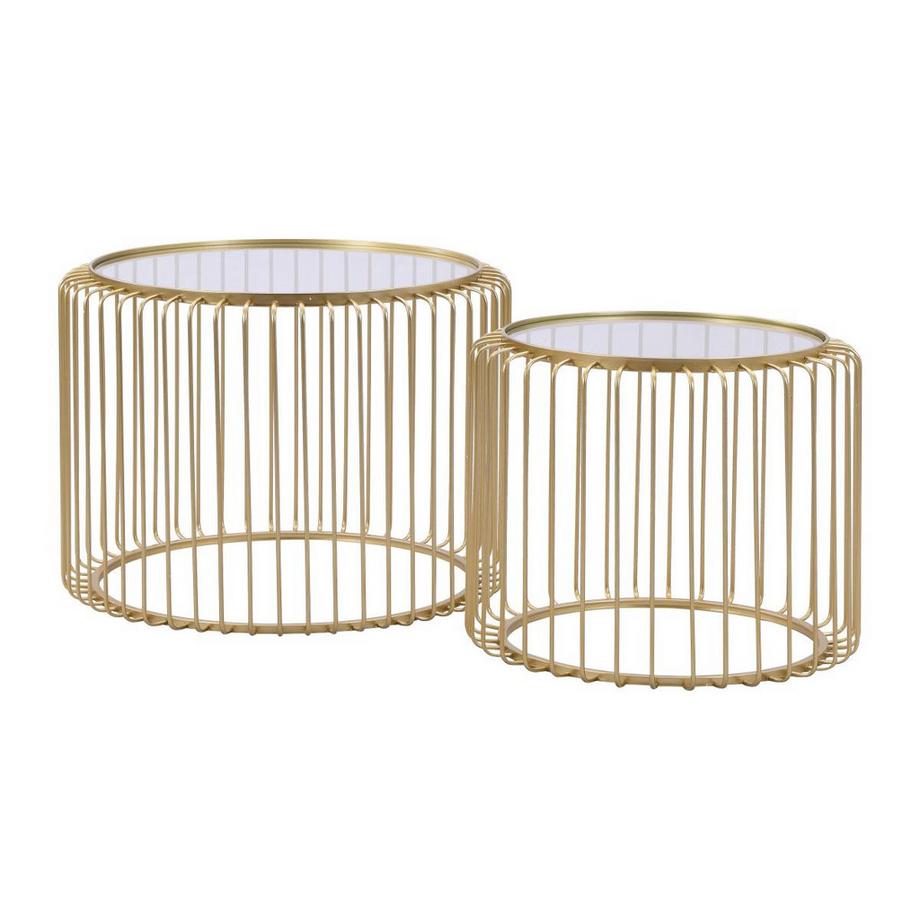 Vente-unique Tables basses gigognes en métal et verre - Doré - FERIDA  