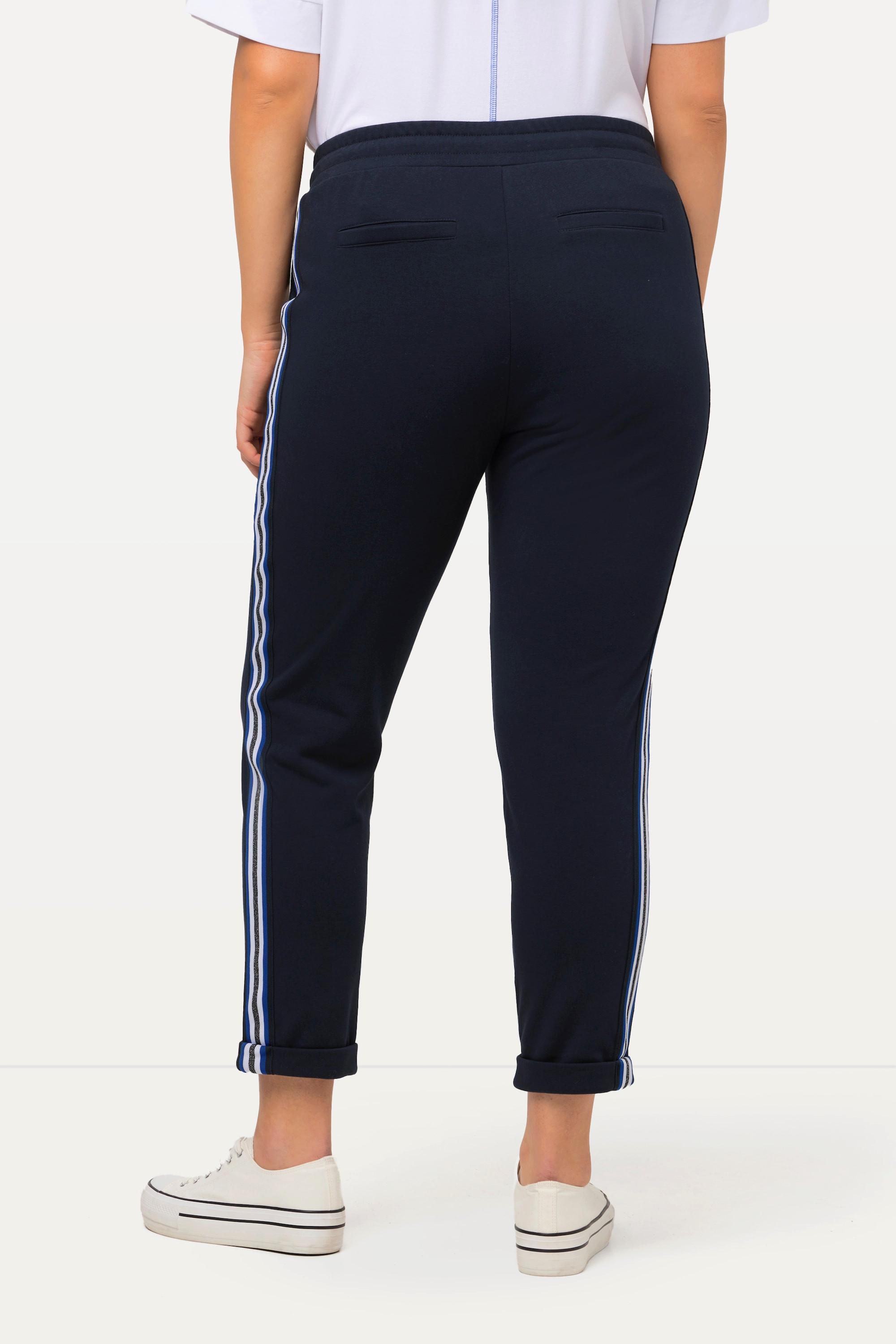 Ulla Popken  Pantalon de jogging en molleton, ceinture élastique et ruban pailleté 