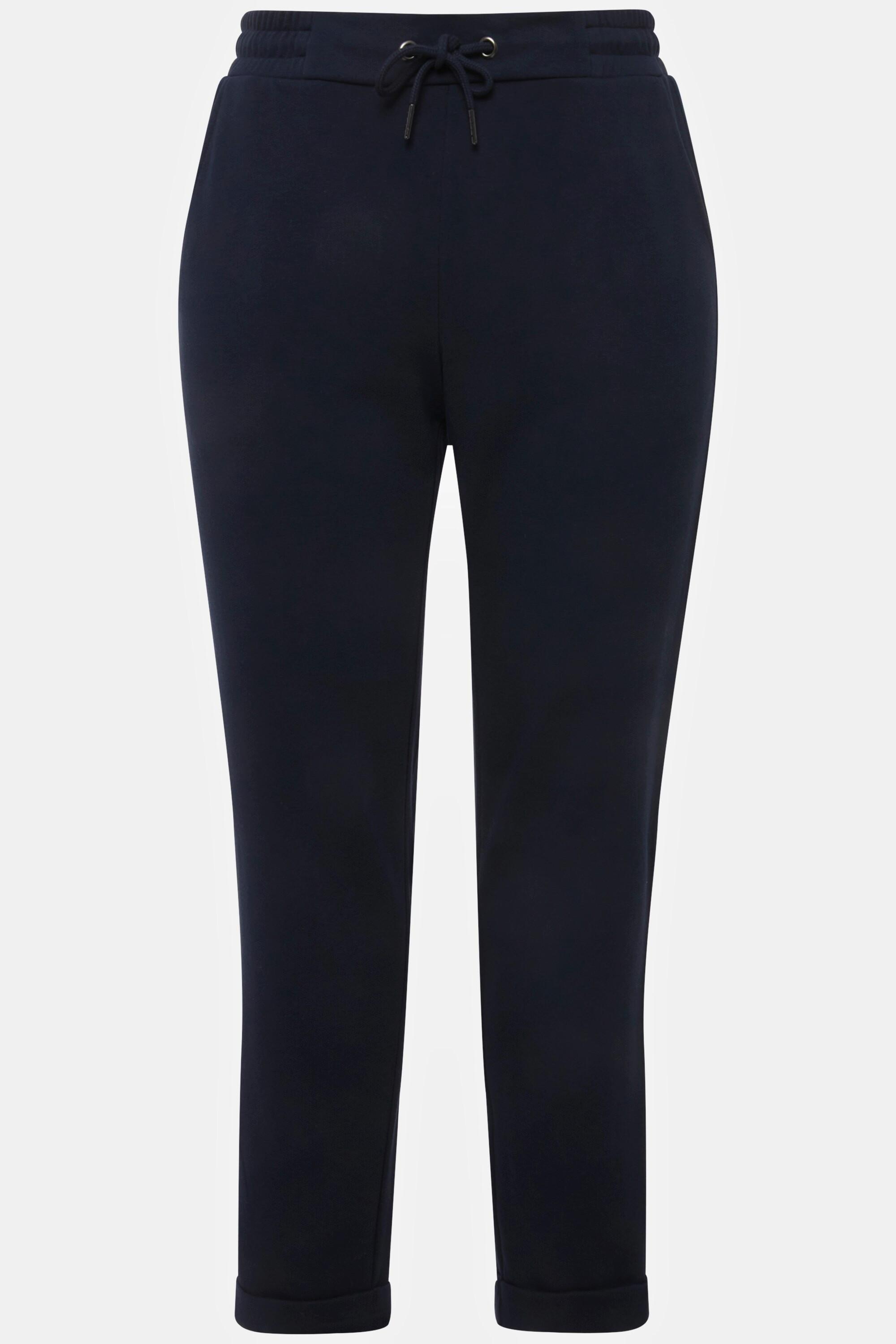 Ulla Popken  Pantalon de jogging en molleton, ceinture élastique et ruban pailleté 