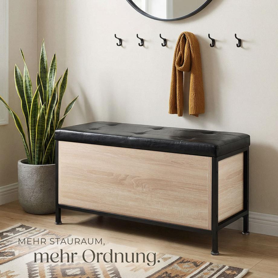 Tectake Sitztruhe Calico Industrial Style großer Stauraum, höhenverstellbare Kunststofffüße  