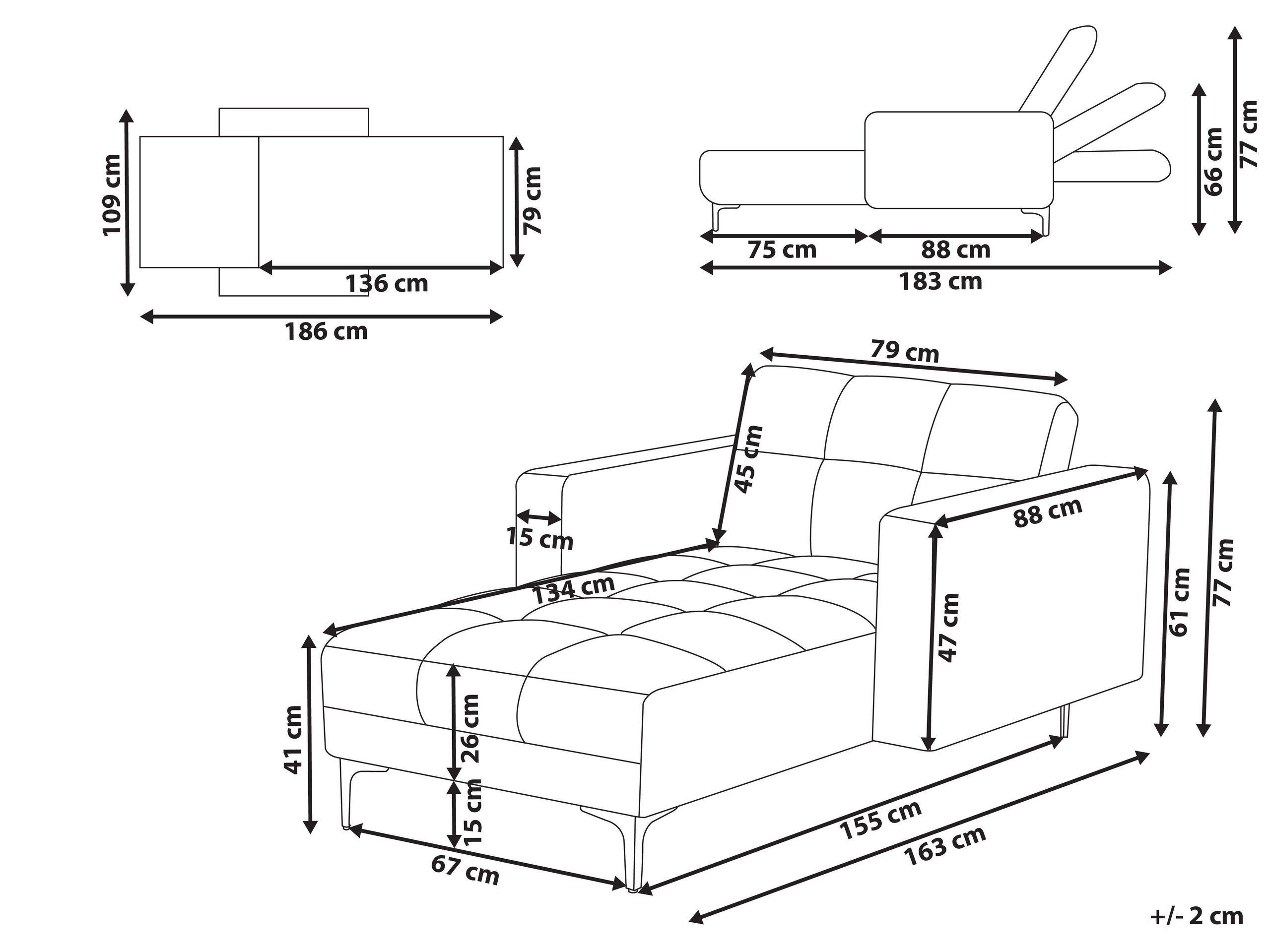 Beliani Chaise longue en Velours Minimaliste ALNES  