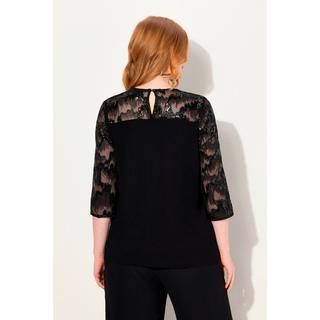 Ulla Popken  Blouse à col rond et manches 3/4, broderie et paillettes 