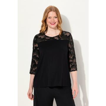 Blouse à col rond et manches 3/4, broderie et paillettes