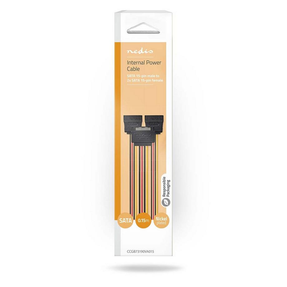 Nedis  Internes Stromkabel | SATA 15-Pin Stecker | 2x SATA 15-Pin Buchse | Vergoldet | 0,15 m | Rund | PVC | Mehrfarbig | Box 