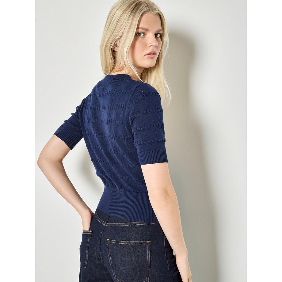 APRICOT Cardigan en maille pointelle rayée  