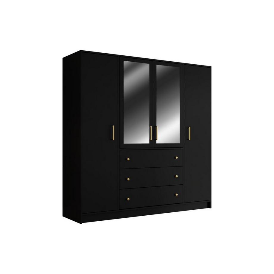 Vente-unique Kleiderschrank mit 4 Türen & 3 Schubladen - Mit Spiegeln - 196 cm - Schwarz - LIZANDRO  