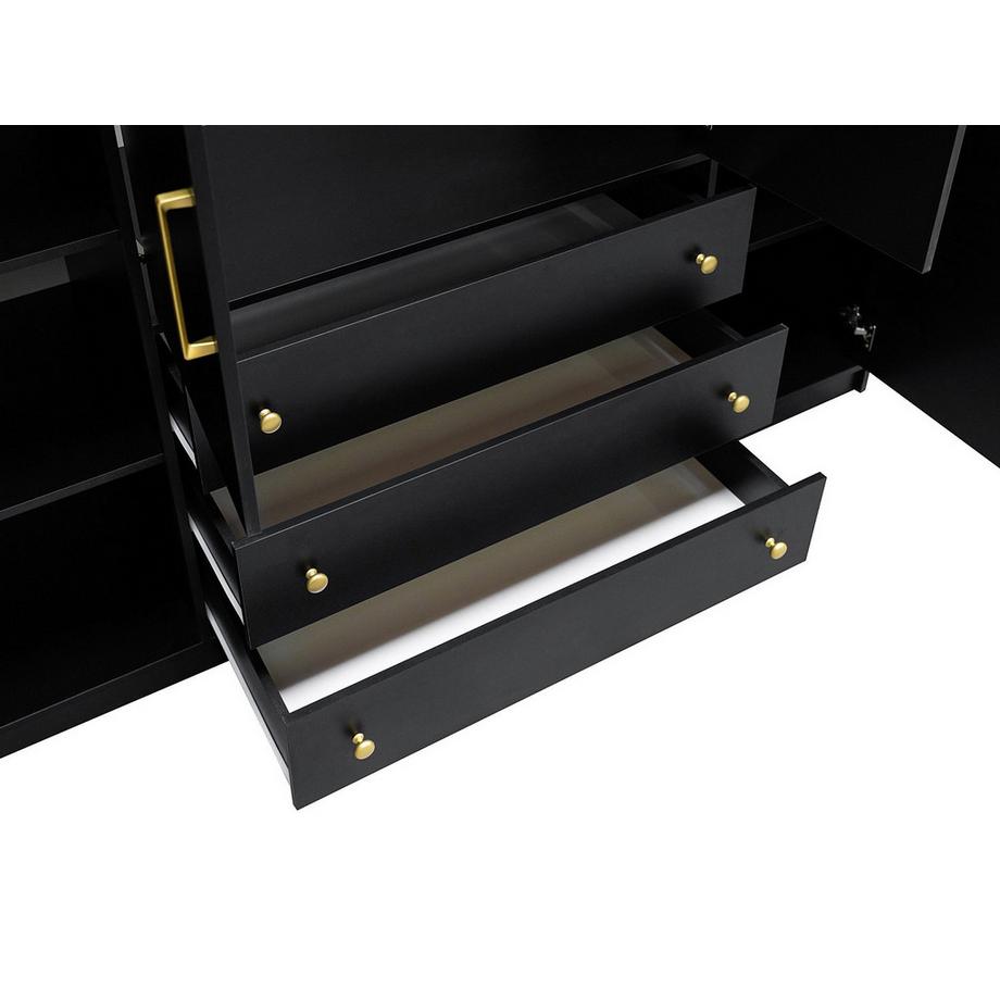 Vente-unique Kleiderschrank mit 4 Türen & 3 Schubladen - Mit Spiegeln - 196 cm - Schwarz - LIZANDRO  