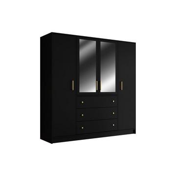 Kleiderschrank mit 4 Türen & 3 Schubladen - Mit Spiegeln - 196 cm - Schwarz - LIZANDRO