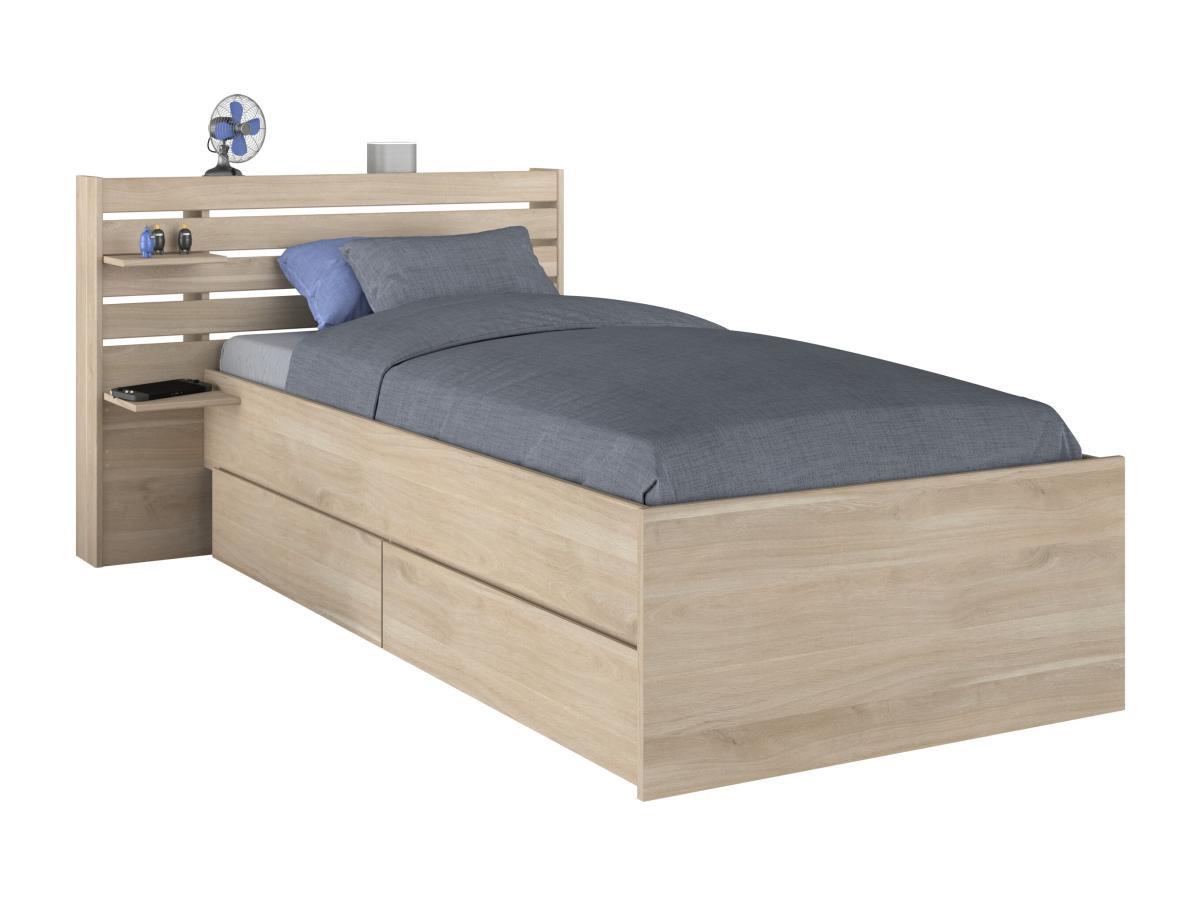 Vente-unique Letto 90 x 190/200 cm Con vani portaoggetti  Naturale  - TENALIA  