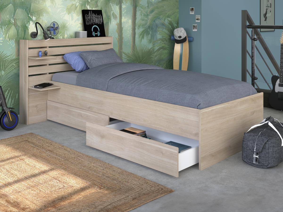 Vente-unique Letto 90 x 190/200 cm Con vani portaoggetti  Naturale  - TENALIA  