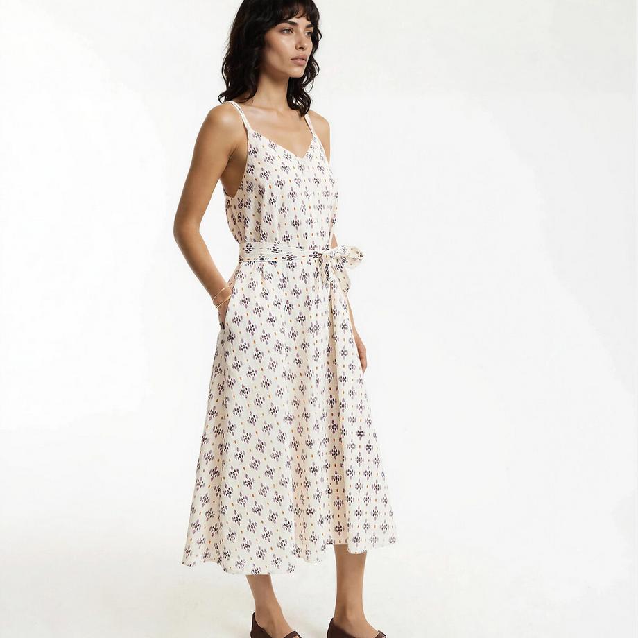 La Redoute Collections Midi Kleid mit schmalen Trägern V-Ausschnitt grafischem Print  