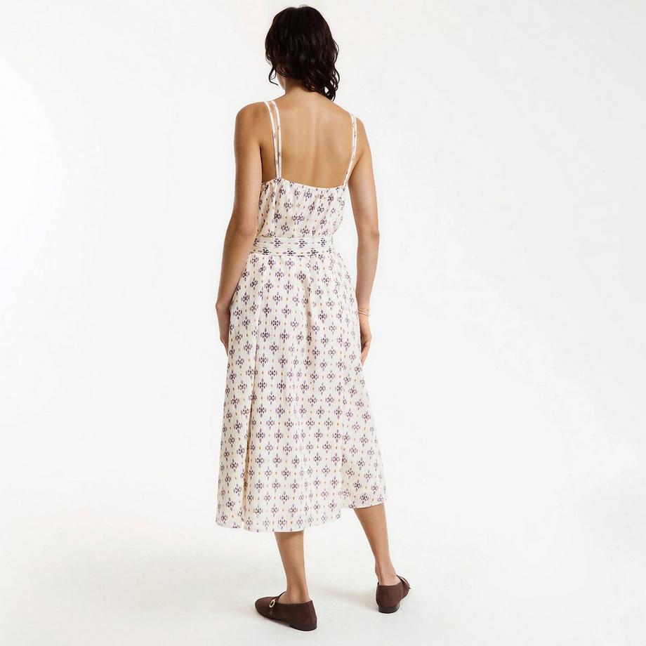 La Redoute Collections Midi Kleid mit schmalen Trägern V-Ausschnitt grafischem Print  