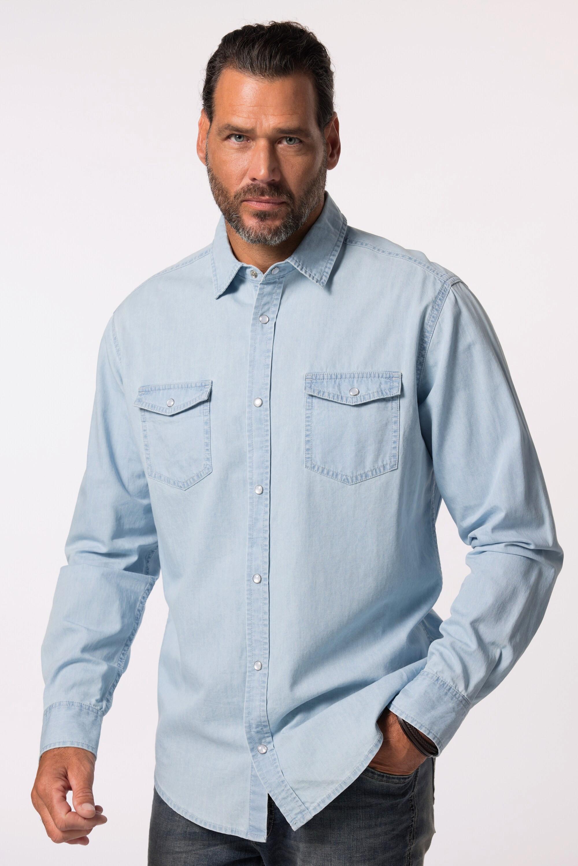 JP1880  Chemise en jean manches longues et col Kent, coupe Modern Fit - jusqu'au 8&nbsp;XL 