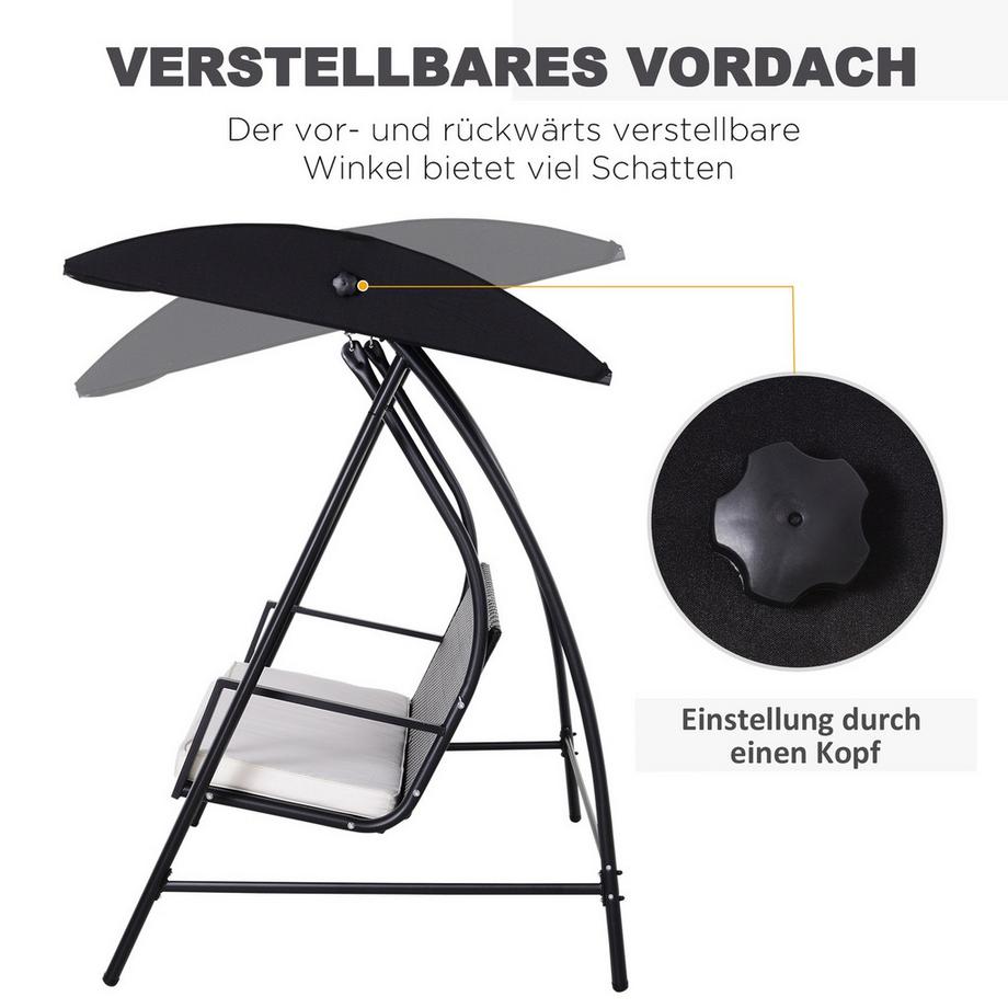 Northio Hollywoodschaukel 3-Sitzer Gartenschaukel Mit Dach Aus Polyrattan+Metall, Schwarz, 198 X 124 X 179 Cm  