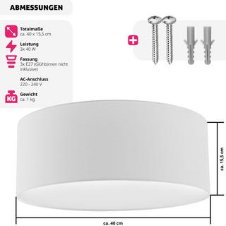 Tectake Deckenleuchte Circum, Textilschirm im Leinenlook  