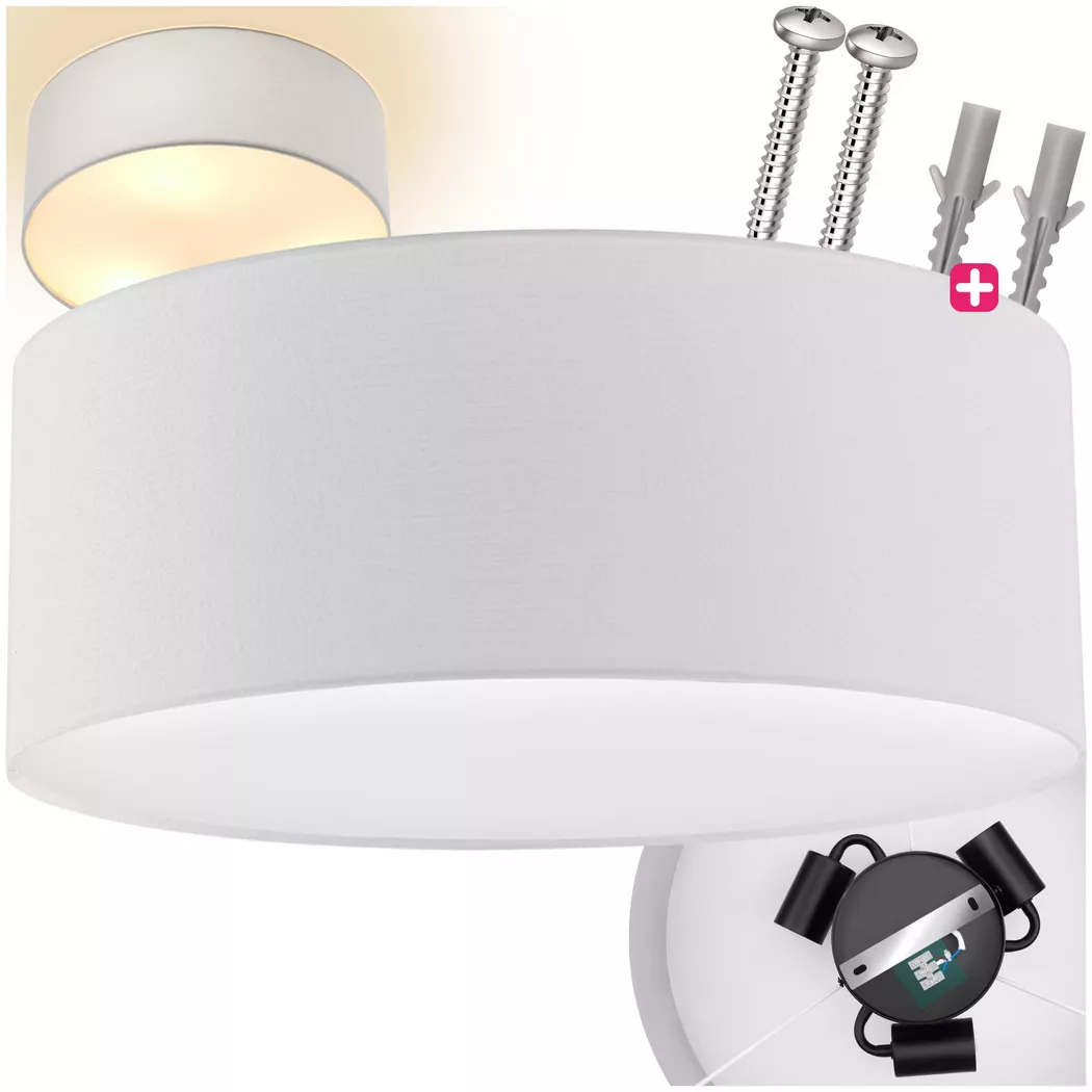 Tectake – Deckenleuchte Circum, Textilschirm im Leinenlook, 39cm, Weiss