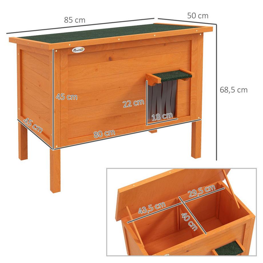 Northio  Katzenhaus aus Holz mit Türvorhang Outdoor, Isoliert, Erhöhtes Design, für Kleintiere, Orange, 60x60x81,5cm 