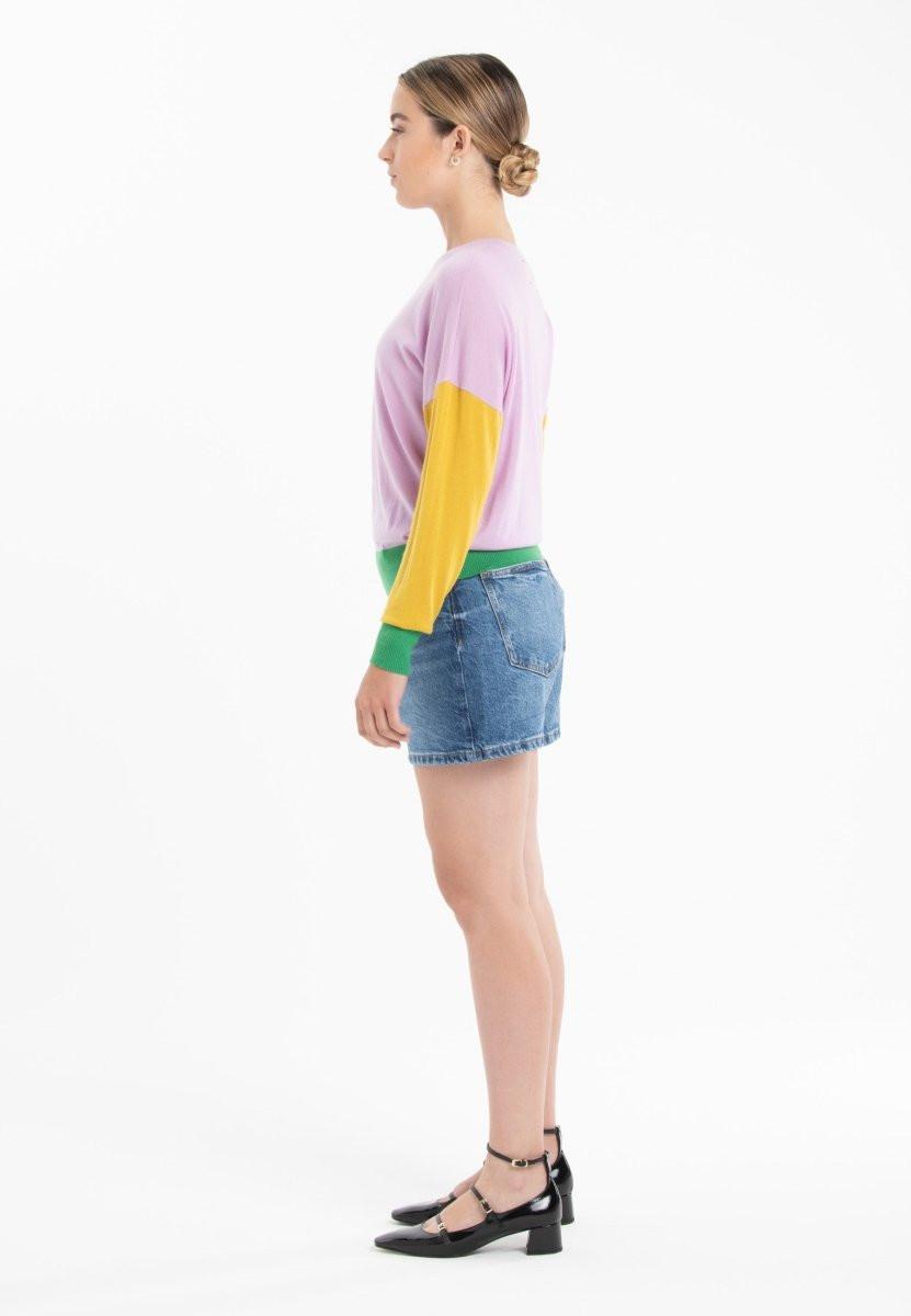 Studio Cashmere8 Zweifarbiger Oversize Rundhals Pullover  