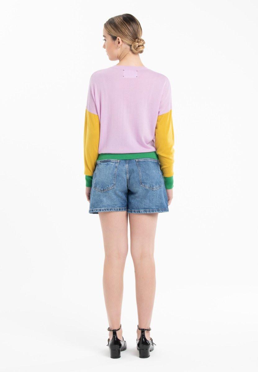 Studio Cashmere8 Zweifarbiger Oversize Rundhals Pullover  