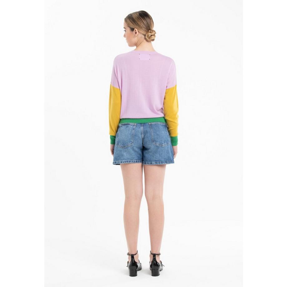 Studio Cashmere8 Pull Oversize Col Rond Bicolore  