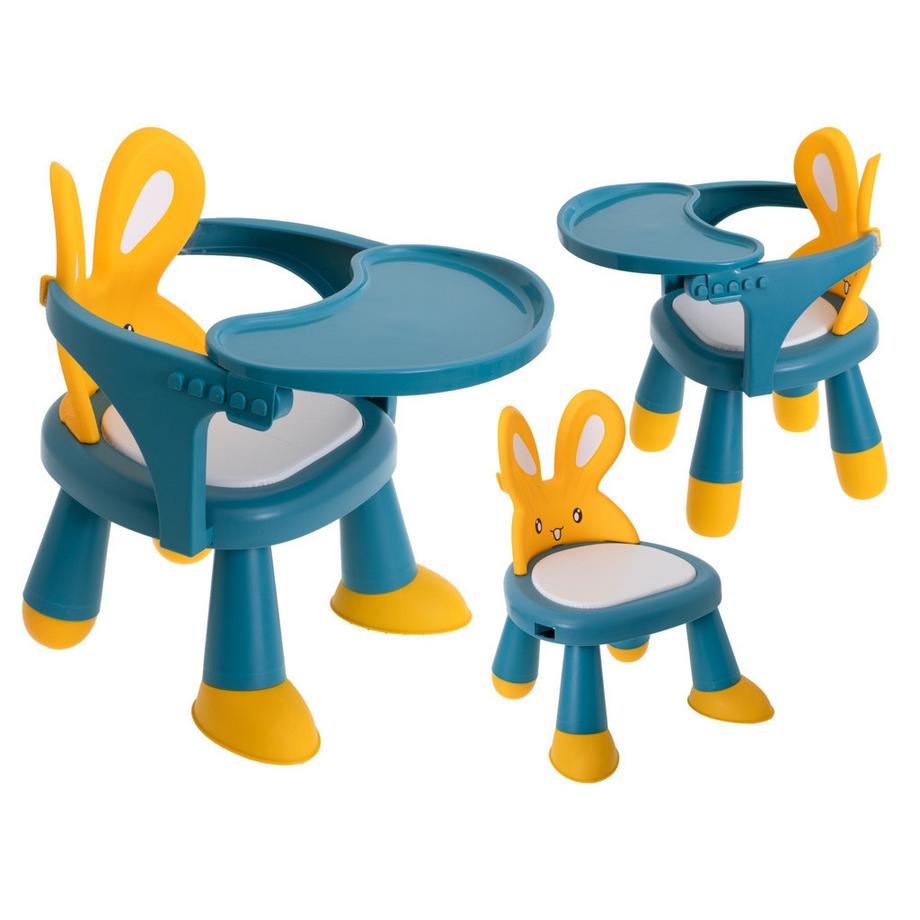 Chaise de table d'alimentation et de jeu jaune et bleue