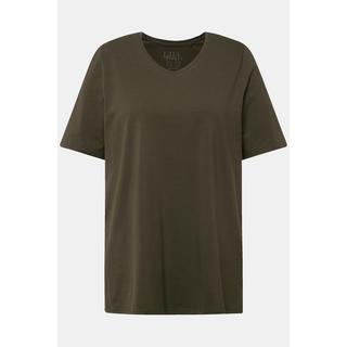 Ulla Popken  T-shirt dal taglio svasato con scollo a V e mezze maniche 