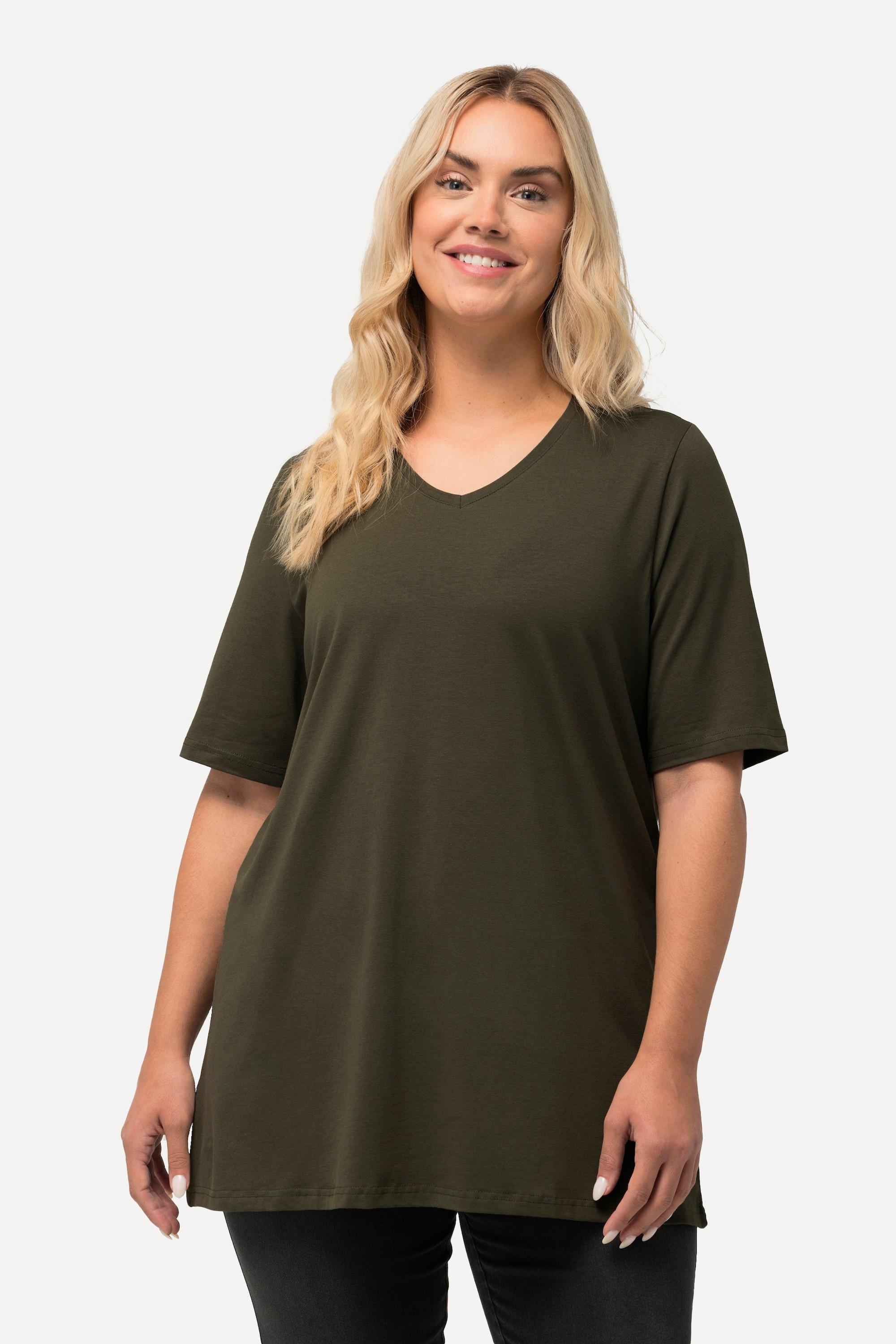 Ulla Popken  T-shirt dal taglio svasato con scollo a V e mezze maniche 