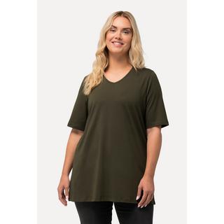 Ulla Popken  T-shirt dal taglio svasato con scollo a V e mezze maniche 