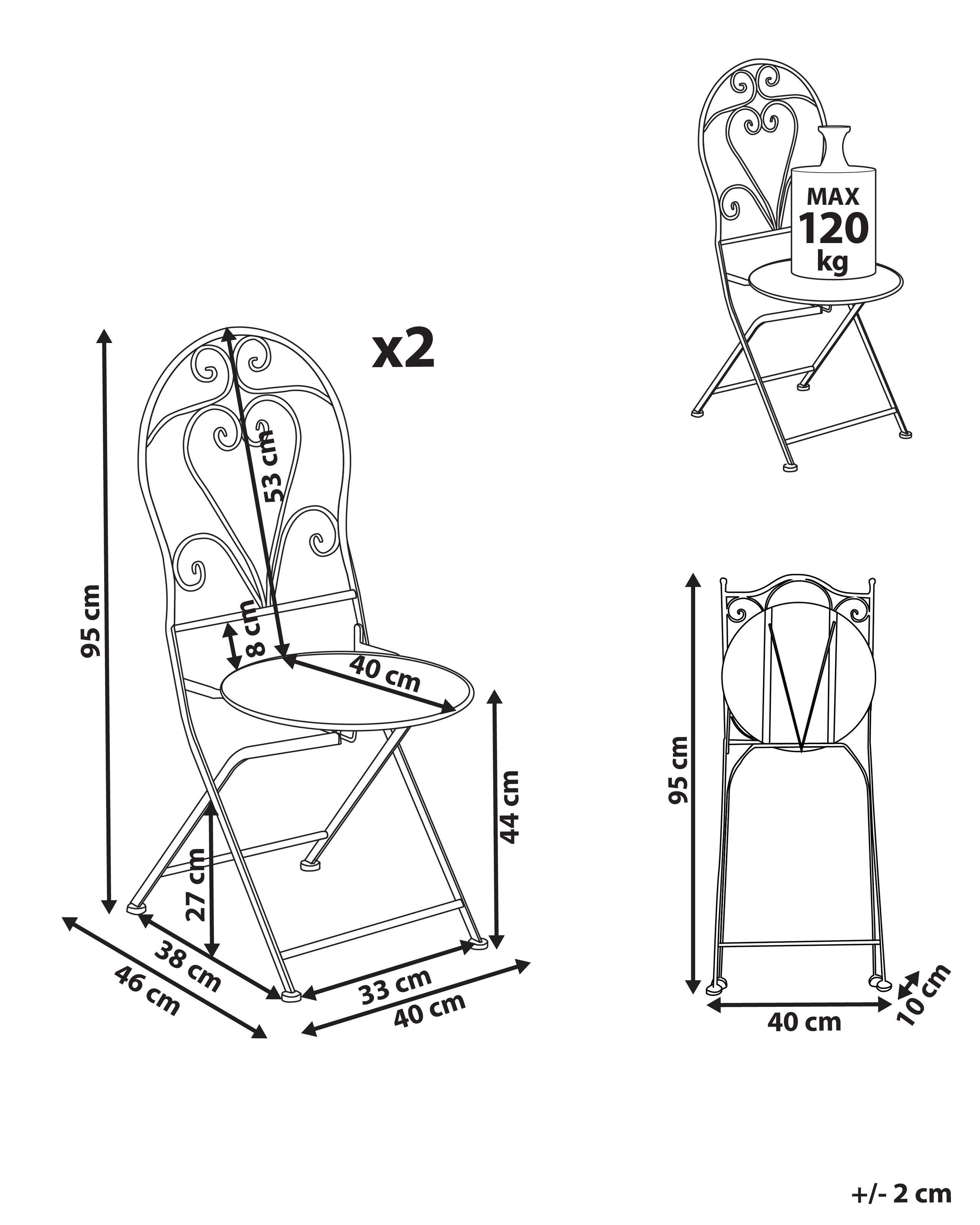 Beliani Lot de 2 chaises de jardin en Métal Rétro FOLELLI  