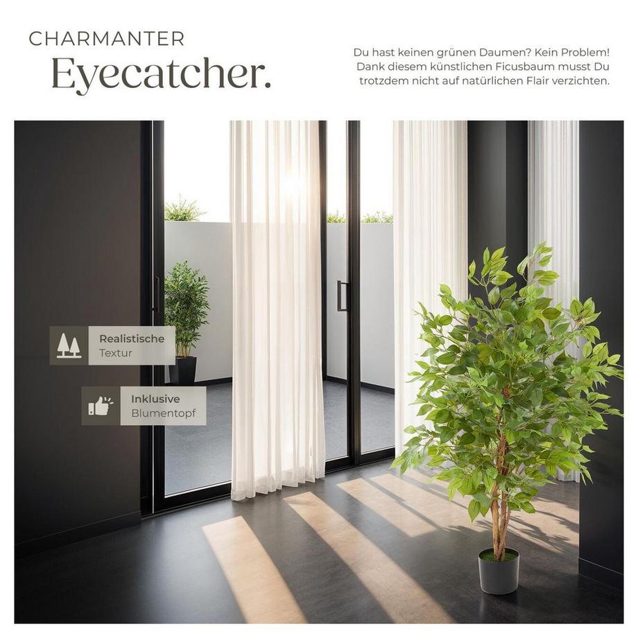 Tectake Künstlicher Ficusbaum Fida verschiedene Größen detailliert und naturgetreu  