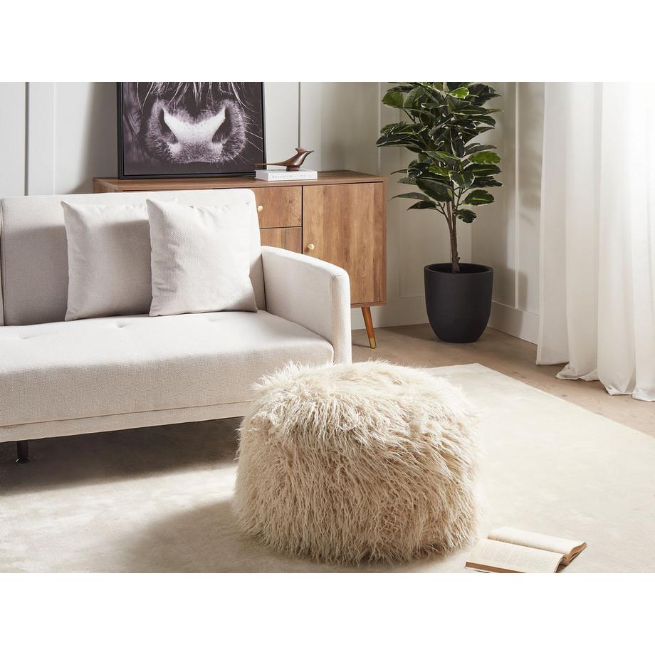 Beliani Pouf en Fourrure synthétique Boho TUKKI  